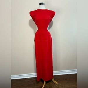 Bevza Women’s Long Carrot Red Dress With Cutouts